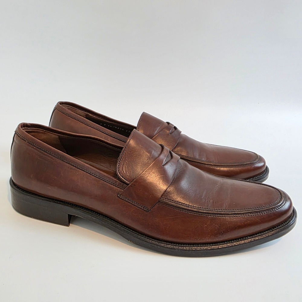 Johnston & Murphy Mens Brown Leather Penny Loafers Made Italy 11.5 M Dress Shoes